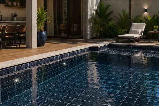 Piscina com revestimento azul